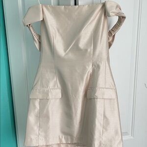 Blush Satin Off-Shoulder Mini with Bow Detail